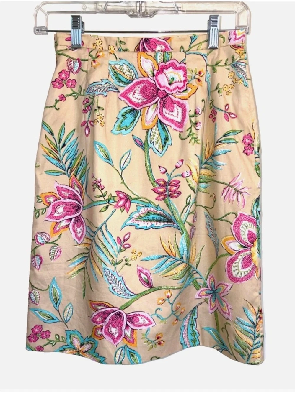 Talbots Petites 2P Floral A-Line Skirt Tropical Tan Pink Teal